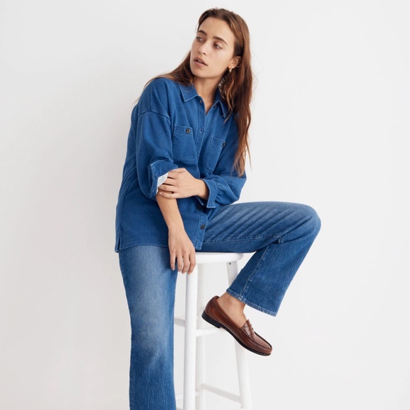 Madewell Indigo Terry Shirt-Jacket Women’s Size S Indigo Blue Denim Look Shacket - Picture 3 of 9